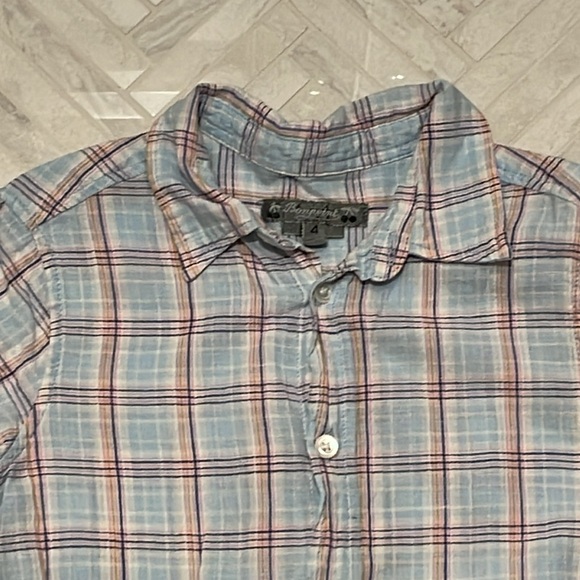 Bonpoint light blue plaid button down shirt, size 4 - Picture 2 of 4